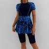 Nuevo traje de baño dividido para mujer, traje de baño deportivo conservador europeo y americano, falda de manga corta con costuras estampadas, traje de surf transfronterizo al por mayor