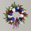Guirlanda de Rosas Dia da Independência Americana Transfronteiriça Guirlanda Artificial Vermelha Branca e Azul Decoração de Bandeira para Pendurar na Parede Pendurar na Porta