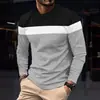 Camiseta de manga larga a rayas para hombre de comercio exterior europeo y americano, nueva para primavera y otoño, con estampado 3D, camiseta básica casual para deportes al aire libre con cuello redondo