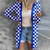 2026 Amazon Outono e Inverno Nova Roupa Feminina Cruzada Europeia e Americana Temu Casaco Longo de Xadrez Cardigã de Tricô Solto