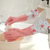 Luvas de Látex com Forro de Fleece e Espessura Aumentada para Uso Doméstico, Comprimento Estendido para Lavar Louça, Luvas de Borracha Duráveis para Cozinha e Lavanderia, Luvas Plásticas de Manga Longa