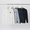 Camisa Polo Bordada com Logo Pequeno Clássico Primavera e Outono Pedra Pedra Cruzada Camiseta Casual de Negócios Solta de Manga Longa para Homens e Mulheres