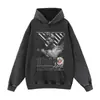 Sudadera con capucha desgastada lavada estilo High Street americano Estampado de escultura de David Sudadera con capucha holgada Fuente mayorista Sudadera con capucha de cuello redondo