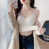 Camisola Quente e de Veludo Feminina Outono e Inverno Novo Estilo com Bojo Renda Felpuda Costas Bonitas Sem Mangas Top Base