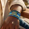 Pulsera Amazon de estilo étnico en capas vintage, única y creativa, pulsera de cuentas con degradado de cristal multicolor versátil