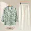 Camisas de Verão Finas Versáteis com Mangas Atmosfera Estilo Chinês com Gola Alta para Mulheres de Meia-Idade e Idosas