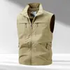 Chaleco Casual para Hombre para Exteriores con Múltiples Bolsillos, Chaleco de Pesca con Cuello Alto, Chaqueta Ligera sin Mangas para Primavera y Otoño 2539