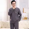 Pijama Grueso de Doble Cara con Cuello Redondo y Mangas Largas de Talla Grande para Hombres de Mediana Edad y Mayores, Conjunto de Ropa de Casa para Papá que se Puede Usar Afuera