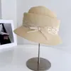 Sombrero de Sol Estilo Retro Japonés para Mujer, Sombrero de Paja con Protección Solar de Verano, Sombrero Cubo de Malla con Lazo de Seda y Lino, Sombrero de Sol