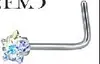 Tachuelas para nariz de acero inoxidable con forma de corazón y estrella más vendidas transfronterizas, barra en S, barra en L, barra curva, joyería para nariz incrustada con diamantes, al por mayor en stock
