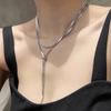 Colar longo simples de aço titânio, corrente de suéter de luxo leve e de alta qualidade, corrente de clavícula elegante e elegante, estilo doce e descolado