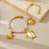 Pulsera de Acero Inoxidable Trenzado con Colgantes de Vida Marina Estilo Bohemio Personalidad Creativa y de Moda Tortuga Estrella de Mar Vieira