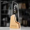 Nuevo trofeo de cristal, de alta gama y elegante, perfecto para eventos corporativos anuales, con un diseño creativo y deslumbrante con un logotipo personalizable, hecho de metal y madera maciza