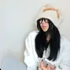 Gorro de punto con lazo retro estilo coreano OuiPack para mujer, cálido y resistente al frío para otoño e invierno, que cubre las orejas