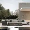 Juego de Sofá de Exterior para Patio de Villa, Tumbona Impermeable de Teca y Ratán, Muebles de Ocio para Terraza y Jardín de Casa Modelo