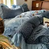 2026 Novo Conjunto de Roupa de Cama de Renda Franzida Conjunto de Quatro Peças Estilo INS Coração Girly Francês Capa de Edredom Lençol Conjunto de Três Peças para Estudantes