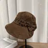 Sombrero de Cubo Retro con Parches de Estampado de Leopardo para Mujer Estilo Chica Caliente de Principios de Otoño Japonés de Moda Elegante para la Calle Protección Solar