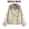 Deeabae Otoño Nuevo para Mujer Exportación Doble Botonadura Corta Impermeable Cortavientos con Cuello de Piel 3811243