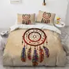Têxtil para casa transfronteiriço impressão digital 3D letras sonho Rede Conjunto pena fantasia grande Chá roupa de cama conjunto de três peças Atacado
