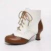Talla 30-48 botas de mujer para comercio exterior transfronterizo AliExpress, botines de tacón grueso con cordones estilo británico vintage, botines brogue florales