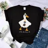 Gafas de Sol Diseño de Pato Bebiendo Camiseta de Mujer Verano Cómoda Camiseta Casual Cuello Redondo Ropa Hip-Hop Suave Manga Corta para Mujer