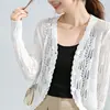 Cárdigan de Punto de Seda de Hielo para Mujer 2026 Nueva Moda Elegante Crochet Hueco Delgado Chal Protección Solar Top