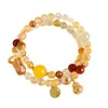 Pulseira de Agata Amarela de Cristal Natural Atacado com Múltiplos Cristais e Forma de Abóbora, Pulseira Feminina Nova Estilo Chinês Original Moda Criativa Cultural