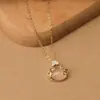 Estilo Étnico Cerradura de Seguridad Cerradura Ruyi Collar para Mujer Lujo Ligero Nicho Gama Alta Retro Colgante de Calcedonia Cadena para Clavícula