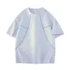 Roupa masculina de verão com design de cor contrastante e costura contrastante, camiseta de manga curta, top masculino de gola redonda soltinho, roupas casuais com bom caimento para meninos