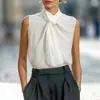 Top Nuevo Retorcido con Cuello en V Estilo Europeo y Americano Primavera-Verano para Mujer, Camisa Elegante y Versátil de Color Sólido sin Mangas para el Trabajo