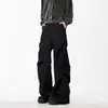 Calça Paraquedas Plissada Grossa com Forro de Lã Estilo Americano, Calça Flare Casual Solta Unissex de Inverno, Calça Social Preta de Alta Qualidade, Tendência