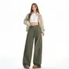 Jeans de pierna ancha rectos holgados, finos, modelo nuevo 2026 color verde militar, estilo retro americano lavado y desgastado, para hombre y mujer