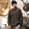 Suéter de Tricô Grosso Pesado Estilo Retrô Americano 820g para Homens, Tricô Espesso de Inverno Estilo Japonês Estilo Preguiçoso, Modelo Primavera e Outono para Homens