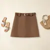 Falda A-line vintage de gamuza de cintura alta hecha a medida para adelgazar para mujer, estilo otoño, versátil y elegante
