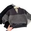 Nuevo Suéter Cálido de Otoño e Invierno para Niños Estilo Coreano Tejido de Punto Rayado Engrosado Informal Pulóver para Niños y Niñas Ropa Infantil Top