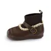 2026 Nuevas Botas Calientes de Calcetín Forradas de Polar para Niñas Estilo Pequeño Chanel Botines Cortos de Encaje Suaves Antideslizantes de Fondo Plano Botas de Princesa