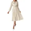 Comercio Exterior Transfronterizo Otoño 2025 Nuevo Elegante Vestido Retro de Longitud Media con Cuello de Lazo, Mangas Largas, Cintura Ajustada y Lunares