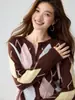 Cárdigan de Cachemira para Mujer 2026 Otoño Estilo Francés-Británico Bloque de Color Patrón de Diamantes Tejido Jacquard Abrigo Cárdigan Suéter