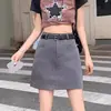 Falda corta estilo traje gris oscuro para mujer, de cintura alta, nuevo estilo de verano, talla grande, estiliza figuras petite, línea A, bodycon, falda midi
