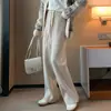 Pantalones de Pierna Ancha de Waffle Suaves y Elásticos para Mujer Estilo Nuevo Primavera y Otoño Caída Cintura Alta Adelgazantes Largos hasta el Suelo Versátiles Sueltos Casuales