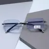 Óculos de leitura fotocromáticos sem aro, corte a laser, com diamantes, para uso transfronteiriço, anti-luz azul, anti-fadiga, para meia-idade e idosos, unissex