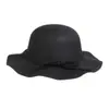 Chapéu de Feltro Anti-Lã Novo Estilo Outono e Inverno com Laço, Chapéu de Copa Redonda, Chapéu de Sol Elegante com Aba Ondulada para Mulheres