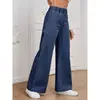Comércio Exterior Transfronteiriço Amazon Aliexpress Jeans Feminino Popular Cintura Alta Perna Reta Solto Casual Versátil Calça Longa