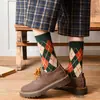 Meias Lingge Meias de Comprimento Médio para Crianças Meias de Lã Outono e Inverno Estilo Academia Britânica Meias Femininas Meias Xadrez Vintage