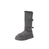 Botas de neve cinzas com sola grossa, novo estilo inverno 2025, design versátil, forradas com fleece e espessadas para aquecimento, botas de cano longo