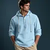 Camisa con Capucha de Manga Larga para Hombre Estilo Europeo Color Sólido Algodón Lino Casual Moda Holgada Transpirable Ropa para Hombre Camiseta