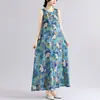 2026 Toma Real Nuevo Vestido Largo Bohemio Verano Nuevo Talla Grande Sin Mangas Cuello Redondo Vestido Estampado