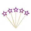 Topper de pentagrama hueco brillante para pastel para decoración de postre de fiesta de cumpleaños, tarjeta de inserción de papel dorada y plateada