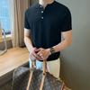 Camiseta de Verão de Manga Curta com Botões Estilo Harajuku Tricotada Padrão Favo de Mel Leve Respirável Casual Pulôver Retrô Top Masculino