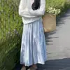 Falda de Cuadros Azul Retro para Mujer Primavera Verano 2026 Petite Cintura Alta Irregular Longitud Media Patchwork Falda de Línea A